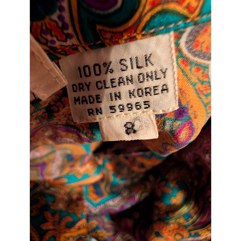 Vintage 90s Silk Paisley Blouse Size 8 Jewel Tone Boho Luxe Button Front Top - Picture 3 of 7